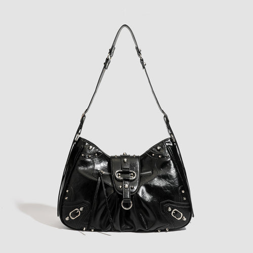 Damen Hobo-Tasche mit dekorativen Nieten und glänzendem Finish Nord Taschen