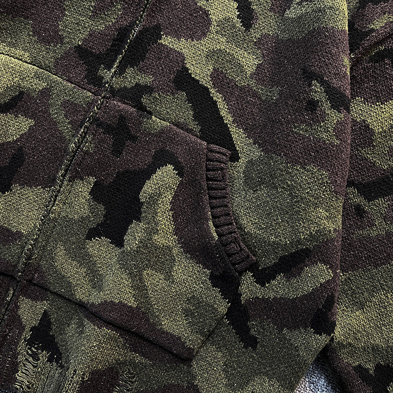 Herren Strick-Kapuzenjacke im Camouflage-Look mit Reißverschluss und used-Details Nord Taschen