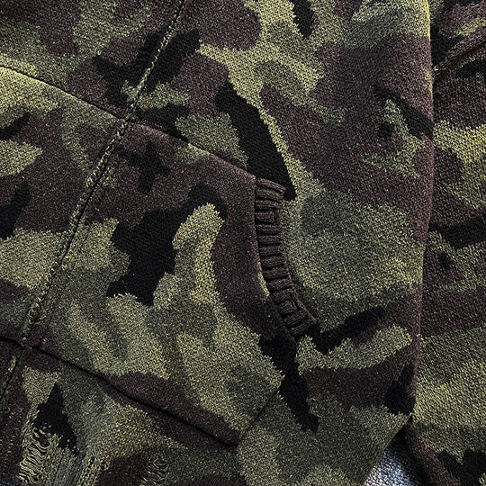 Herren Strick-Kapuzenjacke im Camouflage-Look mit Reißverschluss und used-Details Nord Taschen