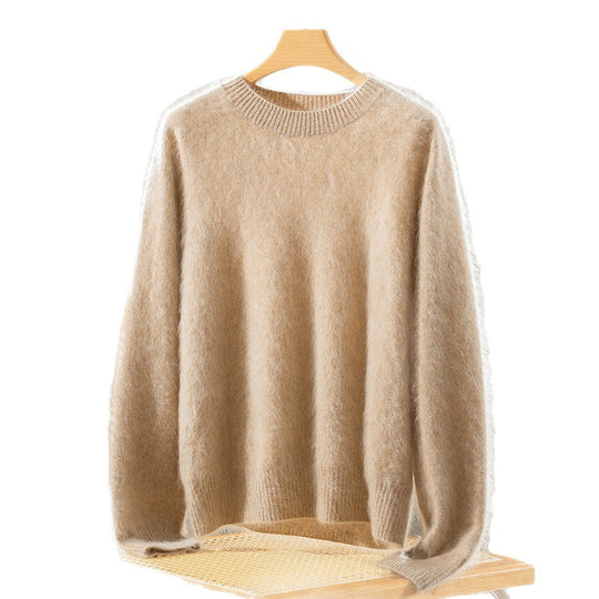 Damen Flauschiger Angora-Mix Rundhalspullover Nord Taschen