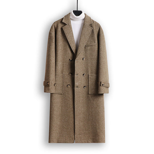 Herren Doppelreihiger Wollmix-Longcoat mit fallendem Revers und Pattentaschen Nord Taschen