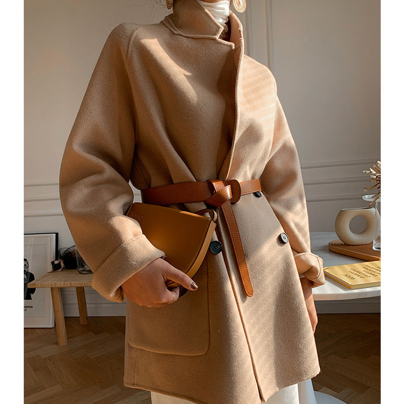 Damen Oversized Mantel mit Taillengürtel Nord Taschen
