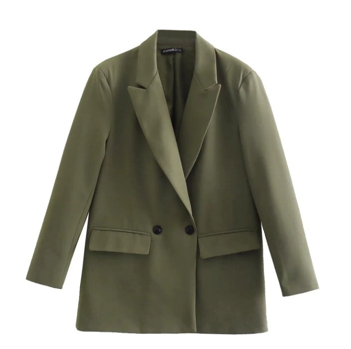 Damen 100+ geradliniger Longline Blazer mit Reverskragen, doppelreihiger Optik und Pattentaschen Nord Taschen