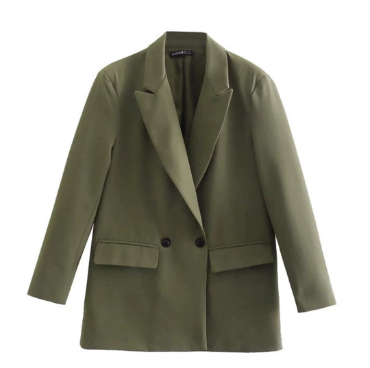 Damen 100+ geradliniger Longline Blazer mit Reverskragen, doppelreihiger Optik und Pattentaschen Nord Taschen