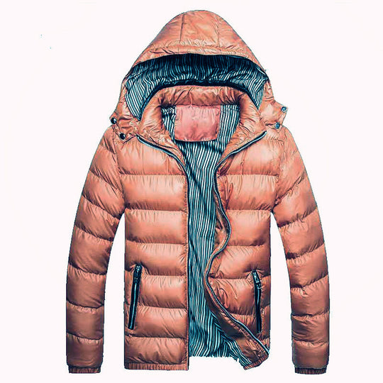 Herren Glänzende gesteppte Kapuzenjacke mit Thermo-Polsterung und gestreiftem Innenfutter Nord Taschen