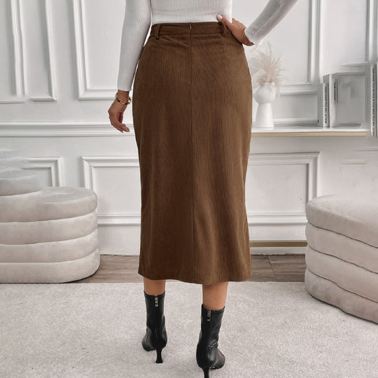 Damen Eleganter Maxirock mit rückseitigem Schlitz und feinen Rippdetails Nord Taschen