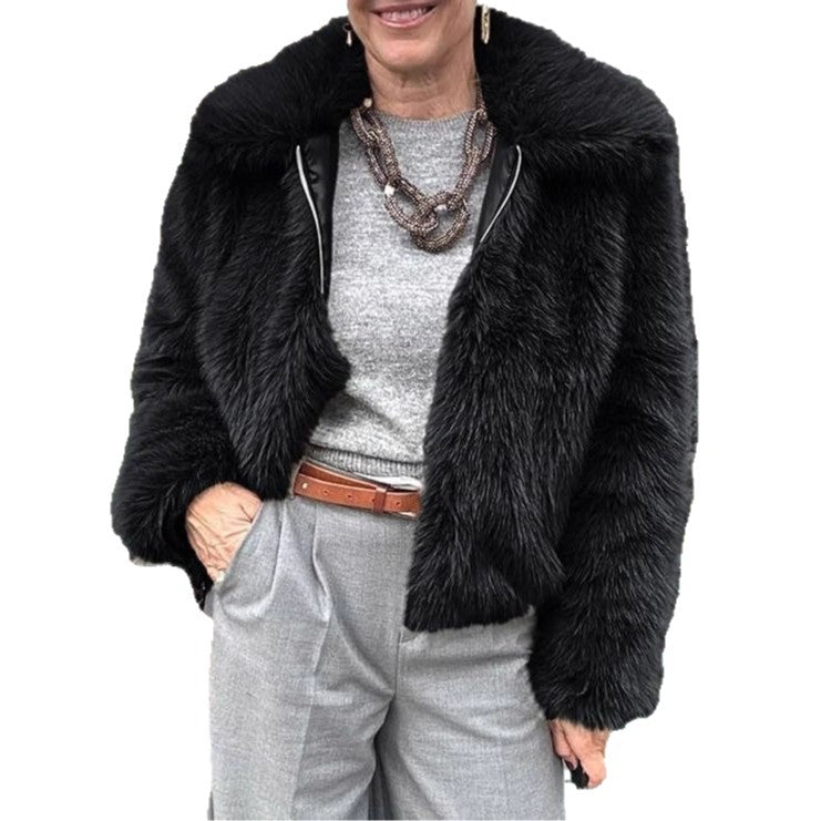 Damen Kurzblouson aus veganem Hochflor‑Kunstpelz im geradlinigen Boxy‑Schnitt mit verdecktem Reißverschluss Nord Taschen