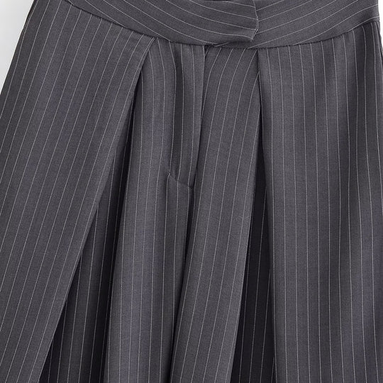 Damen Palazzo-Hose mit Nadelstreifen, vorn segmentierten Falten und hoher Bund Nord Taschen
