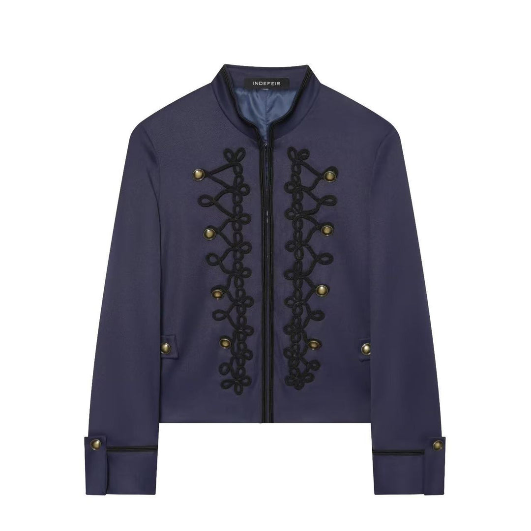 Damen Cropped-Militärjacke mit Stehkragen und dekorativer Kordelapplikation Nord Taschen