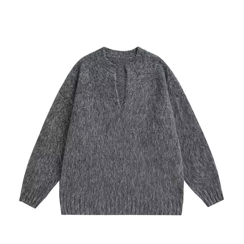 Herren Oversized Grobstrickpullover mit V-Ausschnitt Nord Taschen