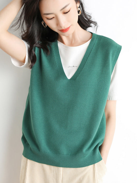 Damen Oversize V-Ausschnitt Feinstrickweste mit Rippenbund Nord Taschen