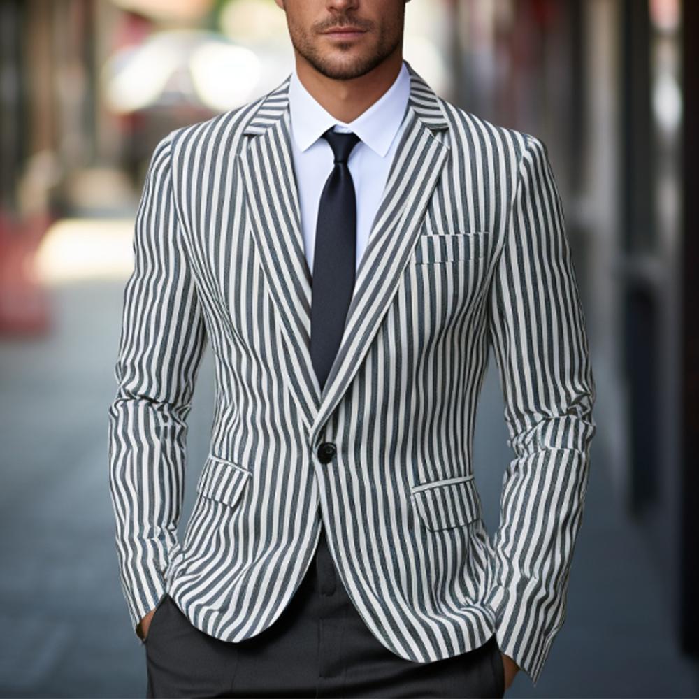 Herren gestreiftes Slim-Fit Sakko mit schmalem Revers und Single-Button Nord Taschen