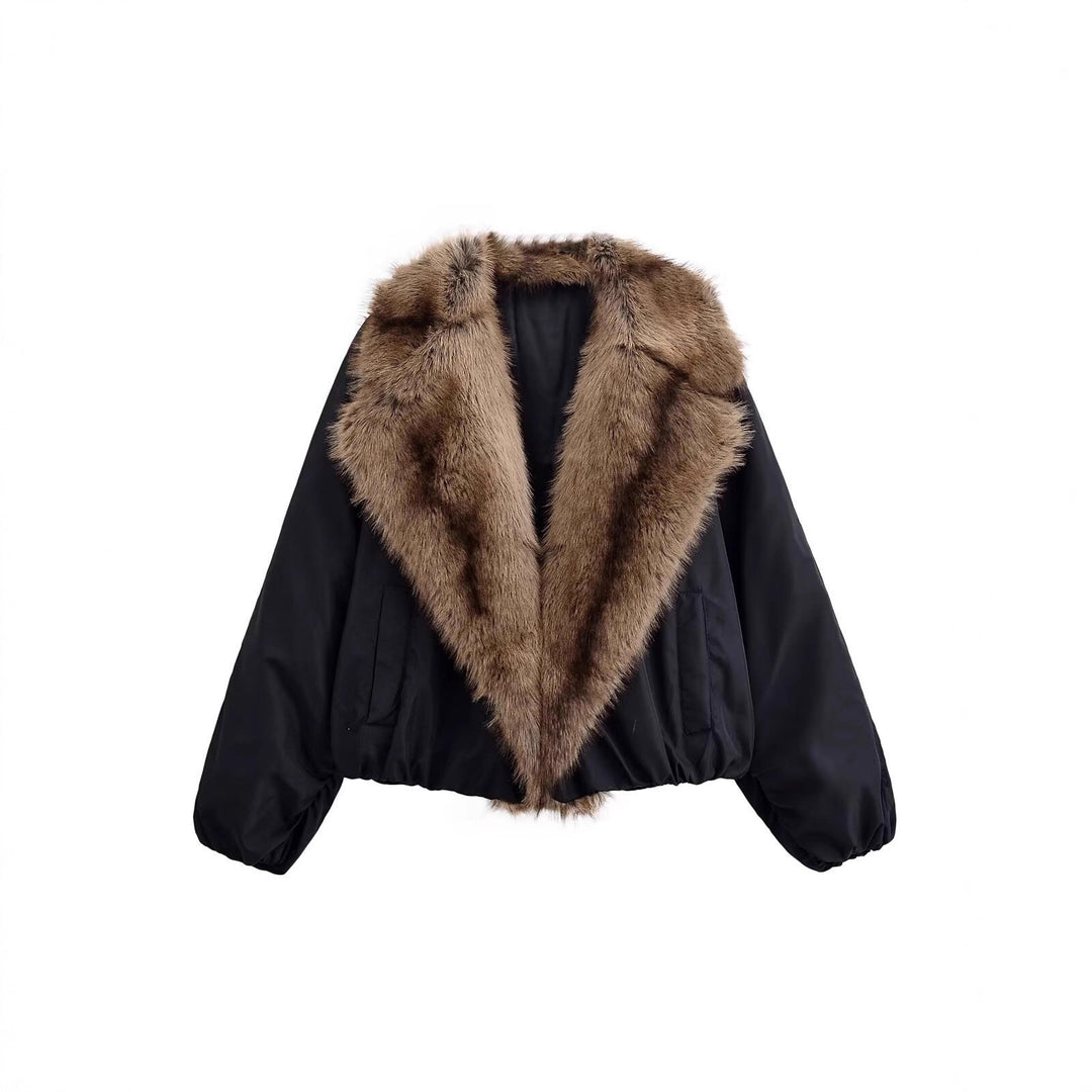 Damen Kurze gesteppte Bomberjacke mit voluminösem Faux-Fur-Schalkragen Nord Taschen