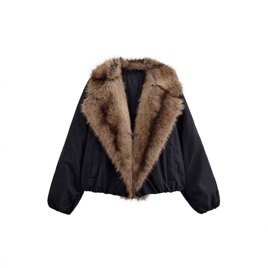 Damen Kurze gesteppte Bomberjacke mit voluminösem Faux-Fur-Schalkragen Nord Taschen