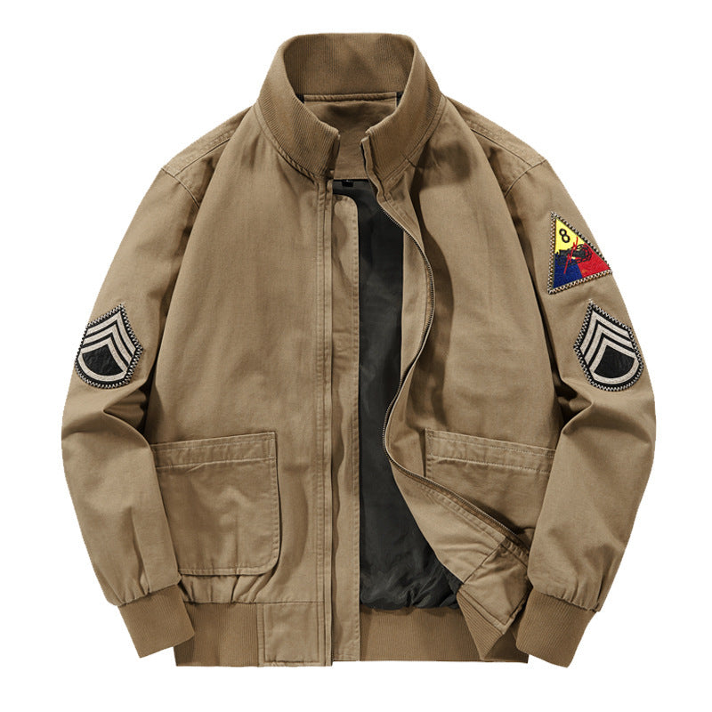 Herren Military-inspirierte Canvas-Bomberjacke mit Aufnähern, Stehkragen und Utility-Taschen Nord Taschen