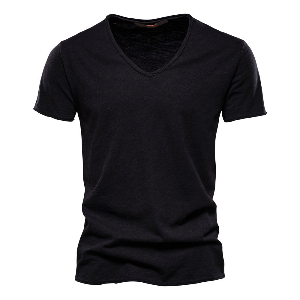 Herren nan leichtes Baumwolljersey Kurzarmshirt mit V-Ausschnitt und schmaler Passform
