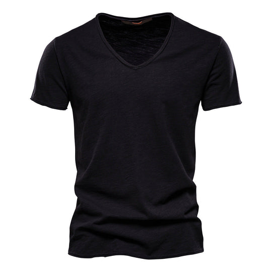 Herren nan leichtes Baumwolljersey Kurzarmshirt mit V-Ausschnitt und schmaler Passform