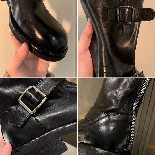 Damen Wadenhohe Biker‑Stiefel aus Glattleder mit Doppelgurt und Rückreißverschluss Nord Taschen