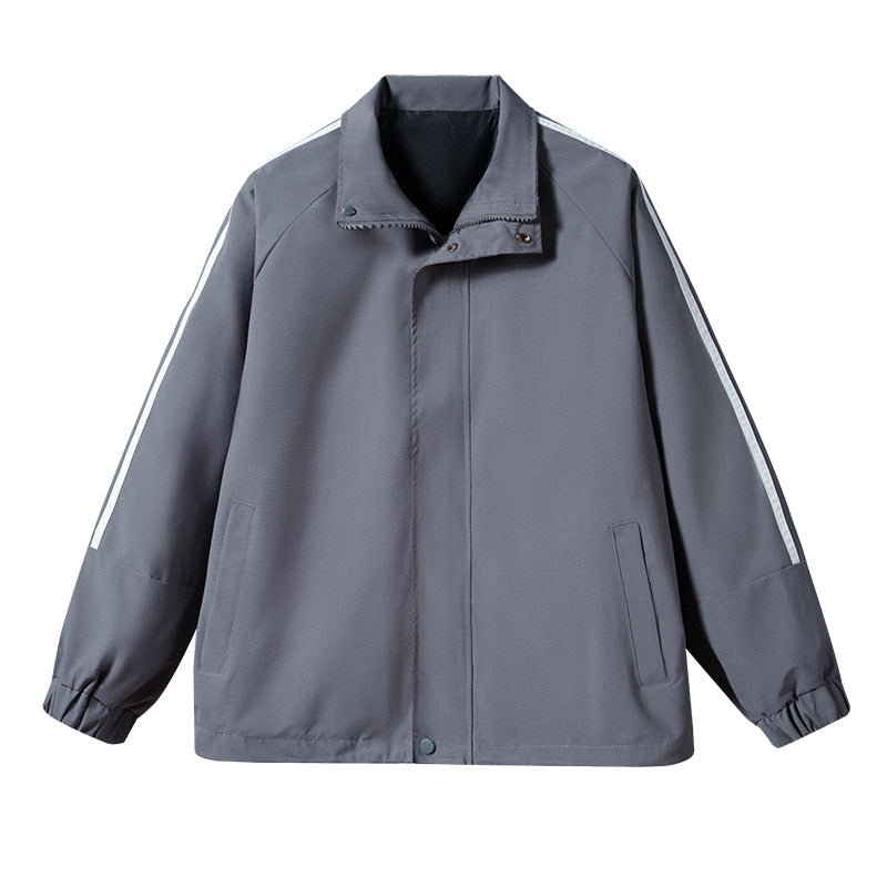 Herren Leichte Retro-Track-Übergangsjacke mit Stehkragen und Ärmelstreifen Nord Taschen