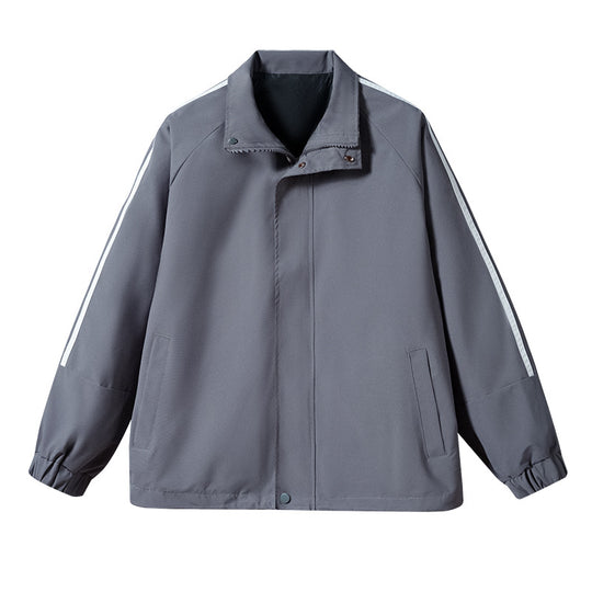 Herren Leichte Retro-Track-Übergangsjacke mit Stehkragen und Ärmelstreifen Nord Taschen