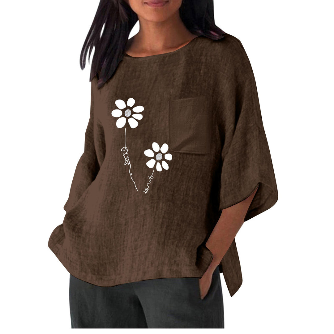 Damen lässiges Blusenshirt mit einzigartigem Blumenprint und praktischem Brusttaschen Nord Taschen