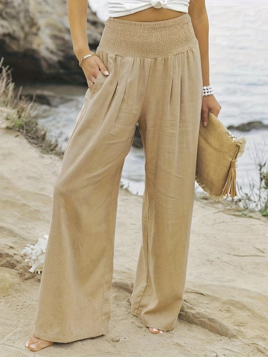 Damen Weite Leinenhose mit Smokbund und Eingrifftaschen Nord Taschen