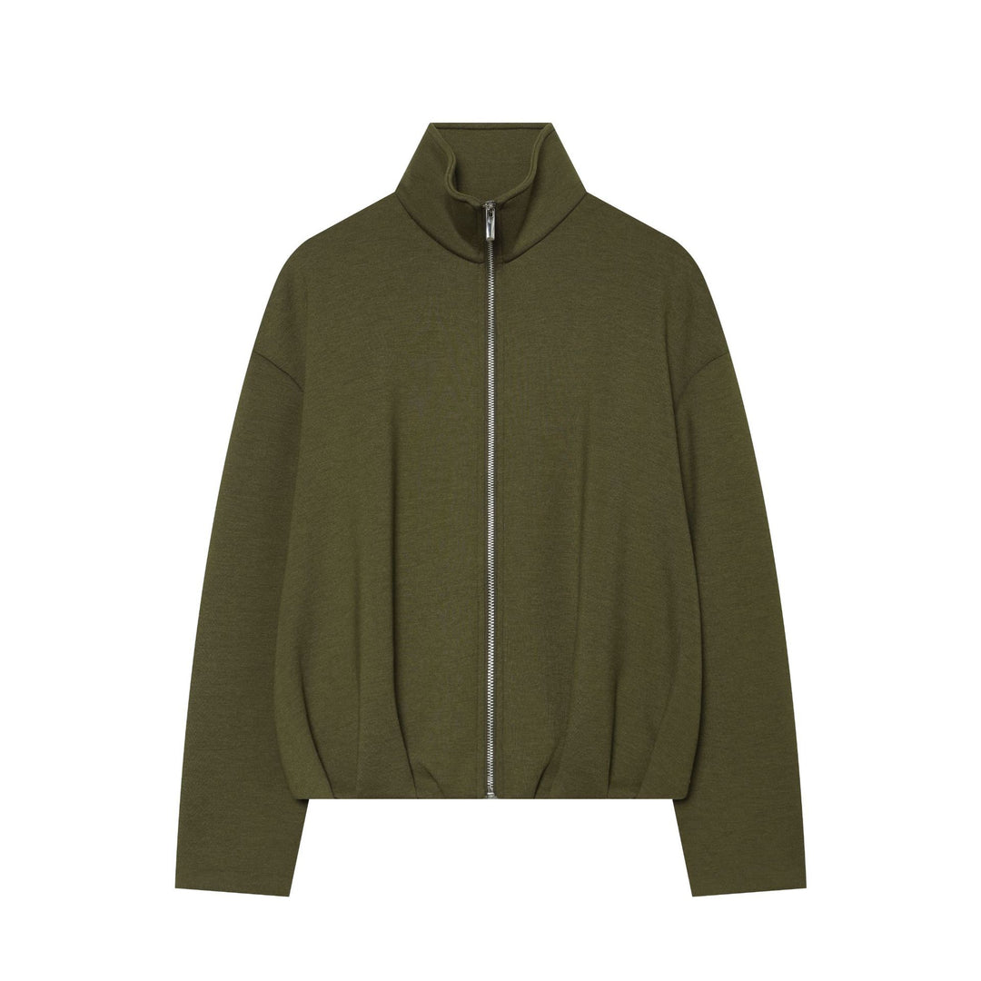 Damen Cropped‑Sweatjacke mit hohem Stehkragen, durchgehendem Reißverschluss und taillierter Tunnelzugsaum Nord Taschen