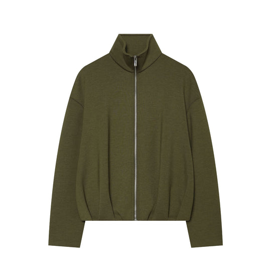 Damen Cropped‑Sweatjacke mit hohem Stehkragen, durchgehendem Reißverschluss und taillierter Tunnelzugsaum Nord Taschen