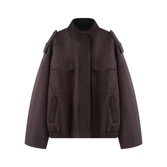 Damen Wollmix-Blouson mit Schulterklappen, aufgesetzten Brusttaschen und elastischem Saum Nord Taschen