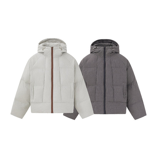 Unisex Kurz geschnittene wattierte Kapuzenjacke mit feiner Karosteppung Nord Taschen