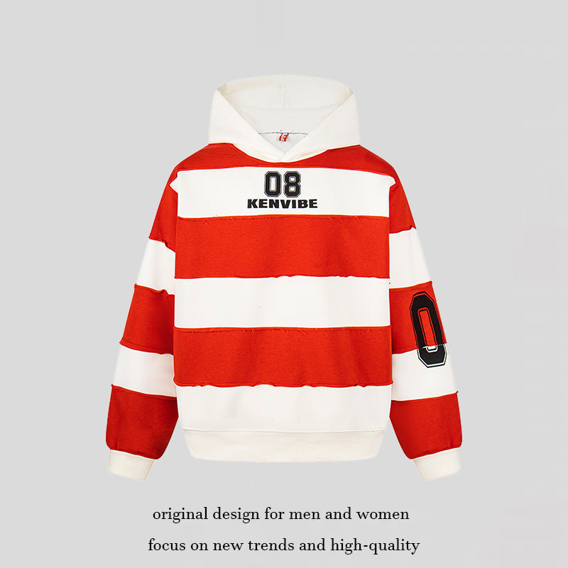 Damen Gestreifter Kapuzenpullover im Oversize-Sportstyle mit College‑Print Nord Taschen