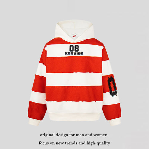Damen Gestreifter Kapuzenpullover im Oversize-Sportstyle mit College‑Print Nord Taschen