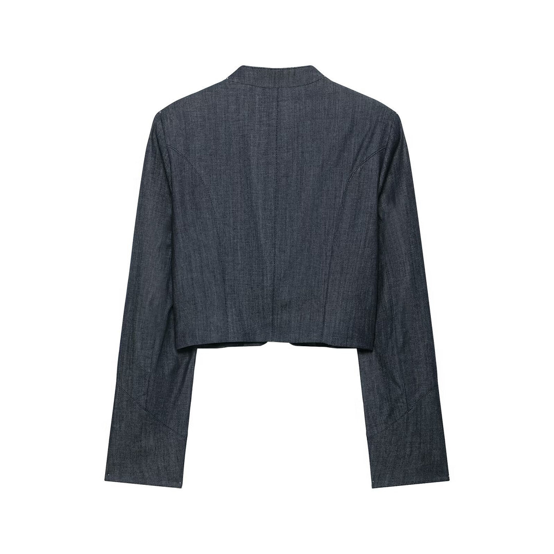 Damen Boleroartige Kurzjacke im Vintage-Denim‑Stil mit Spitzenpasse und Messingknöpfen Nord Taschen