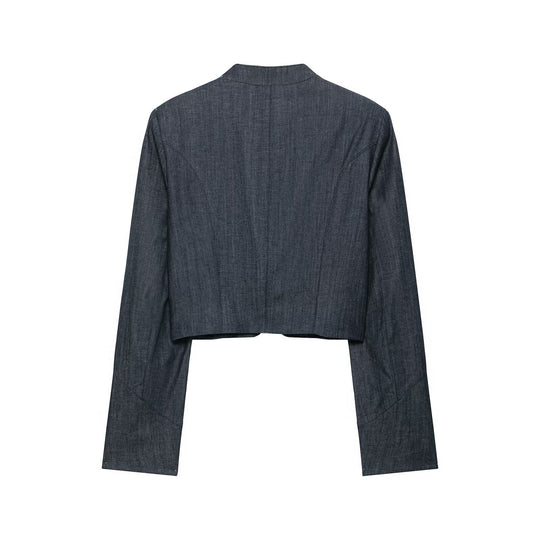 Damen Boleroartige Kurzjacke im Vintage-Denim‑Stil mit Spitzenpasse und Messingknöpfen Nord Taschen