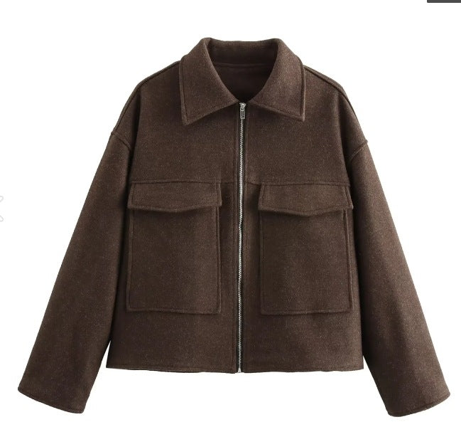 Damen 60+ Boxy Kurzjacke aus Wollmix mit Reißverschluss und aufgesetzten Pattentaschen Nord Taschen