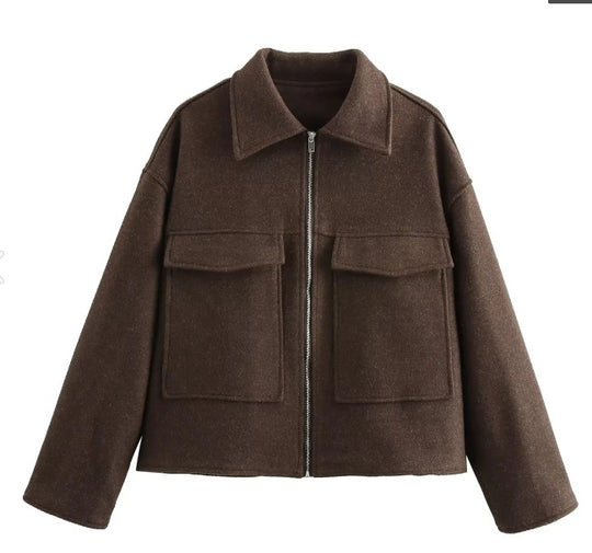 Damen 60+ Boxy Kurzjacke aus Wollmix mit Reißverschluss und aufgesetzten Pattentaschen Nord Taschen