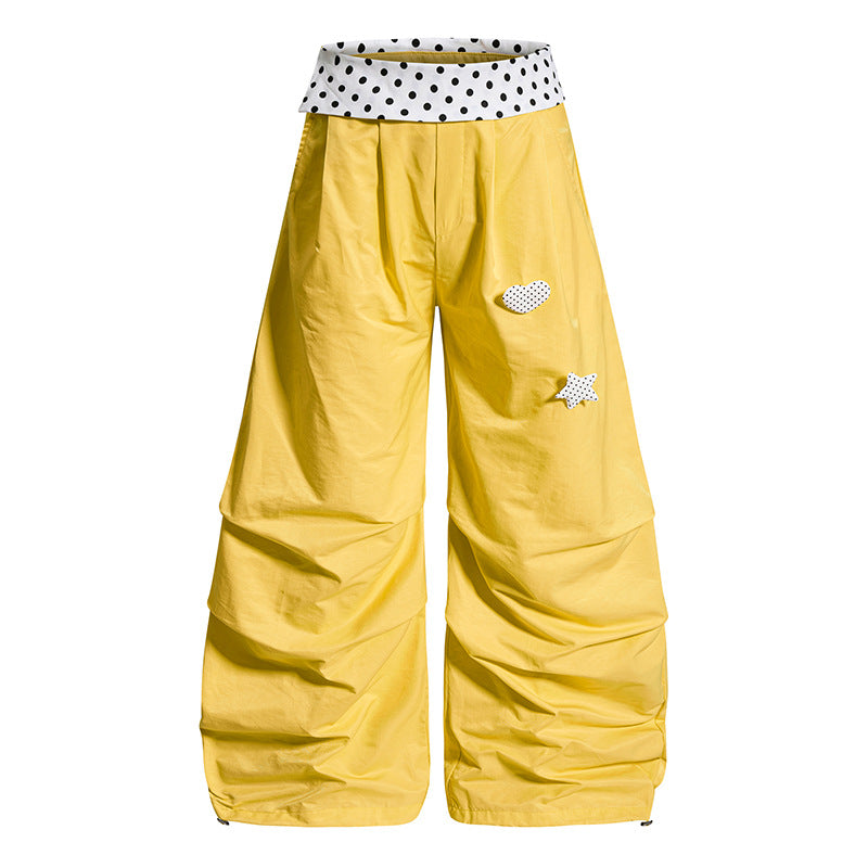 Damen Weite Palazzo-Loungehose mit Umschlagbund, Raffung am Bein und Applikations-Details Nord Taschen