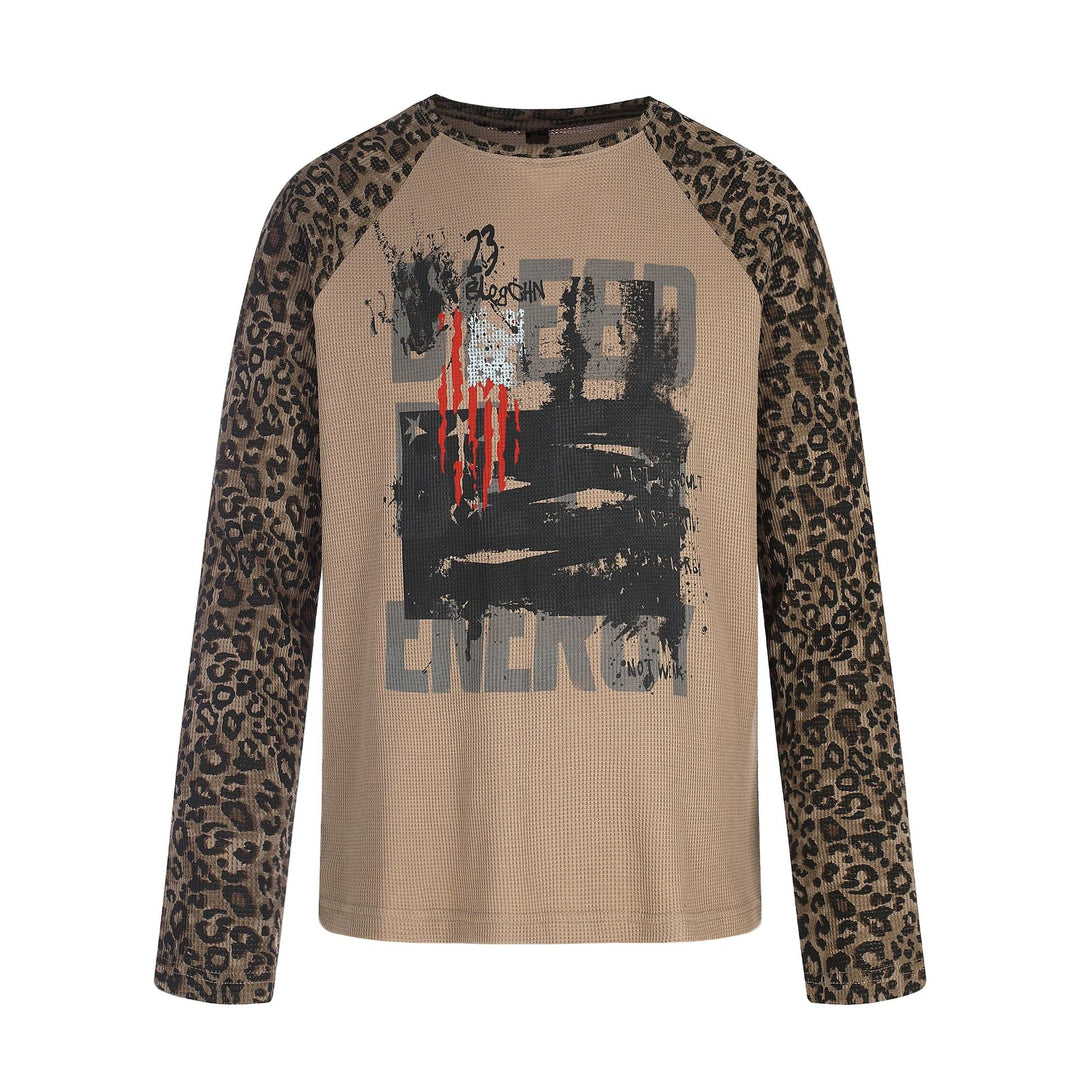 Damen Langarmshirt im Baseball-Stil mit Leopardenärmeln und Grafikprint Nord Taschen