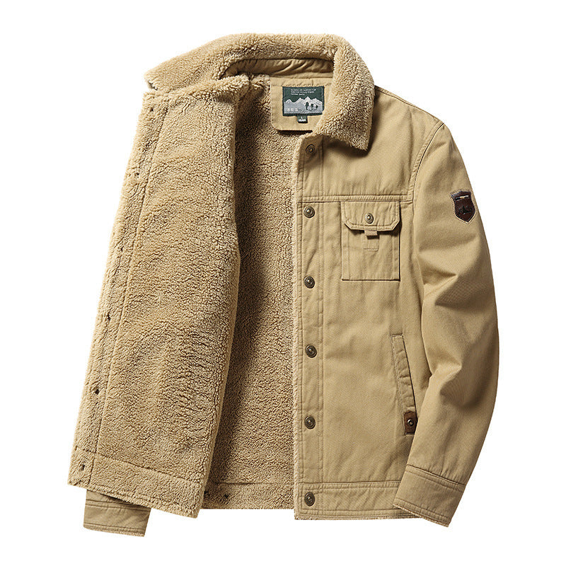 Herren robuste Canvas-Workjacke mit Teddyfleece-Innenfutter und Hemdkragen Nord Taschen