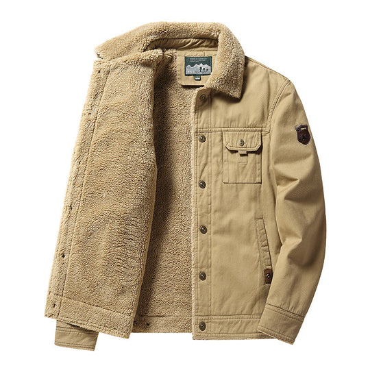 Herren robuste Canvas-Workjacke mit Teddyfleece-Innenfutter und Hemdkragen Nord Taschen