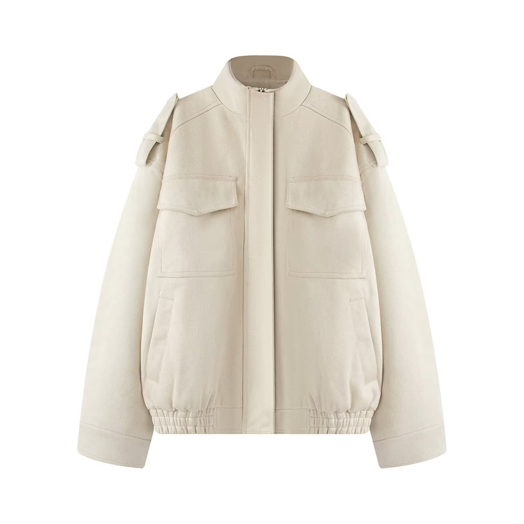 Damen Wollmix-Blouson mit Schulterklappen, aufgesetzten Brusttaschen und elastischem Saum Nord Taschen