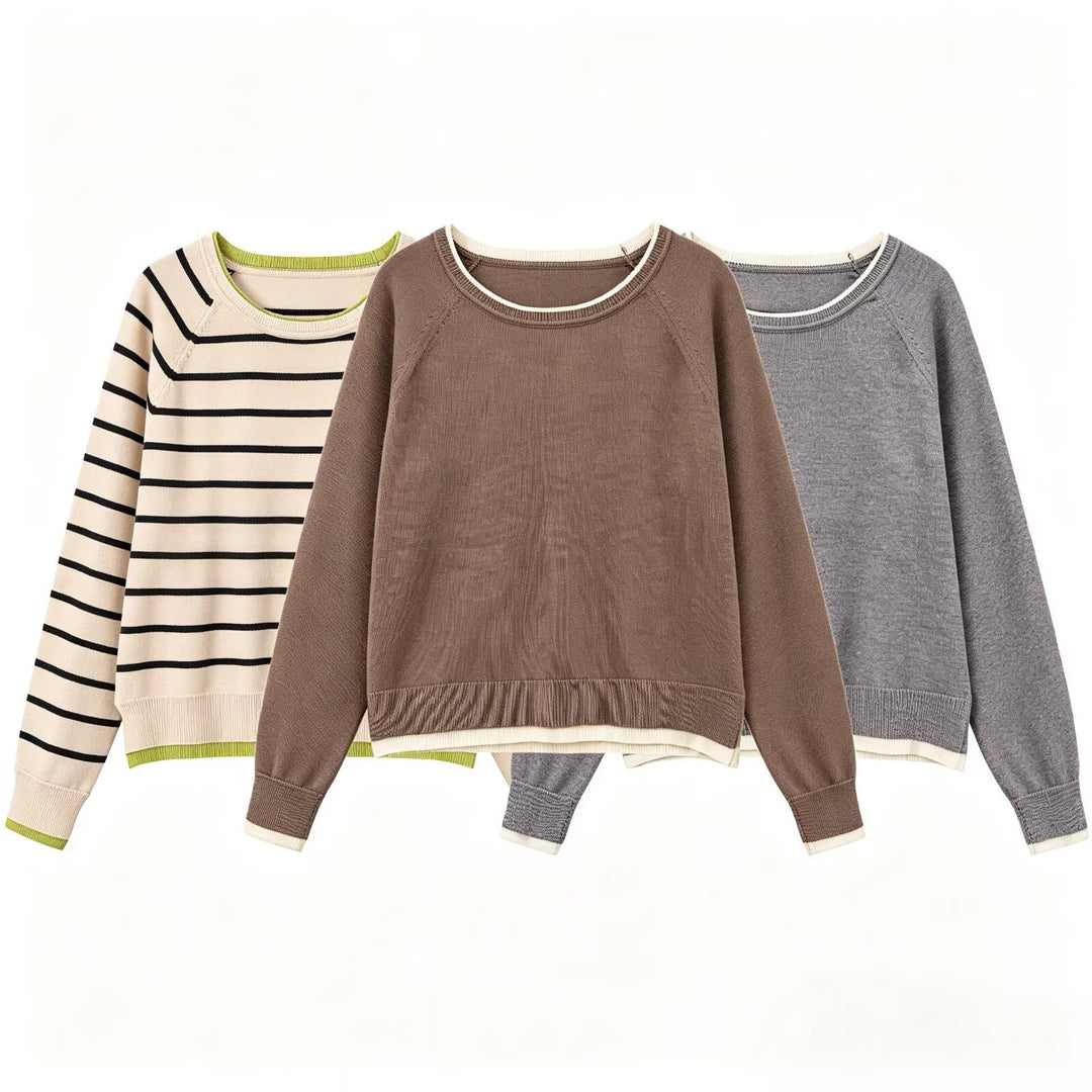 Damen Feinstrick-Pullover mit Lagenoptik, Rundhalsausschnitt und Raglanärmeln Nord Taschen