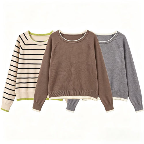 Damen Feinstrick-Pullover mit Lagenoptik, Rundhalsausschnitt und Raglanärmeln Nord Taschen