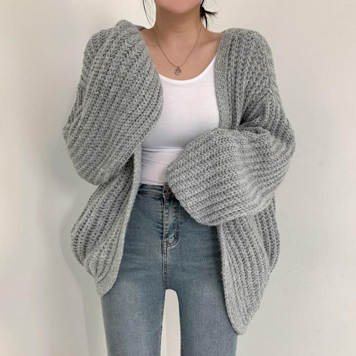 Damen grob gestrickte Oversized Cardigan mit tiefem V-Ausschnitt