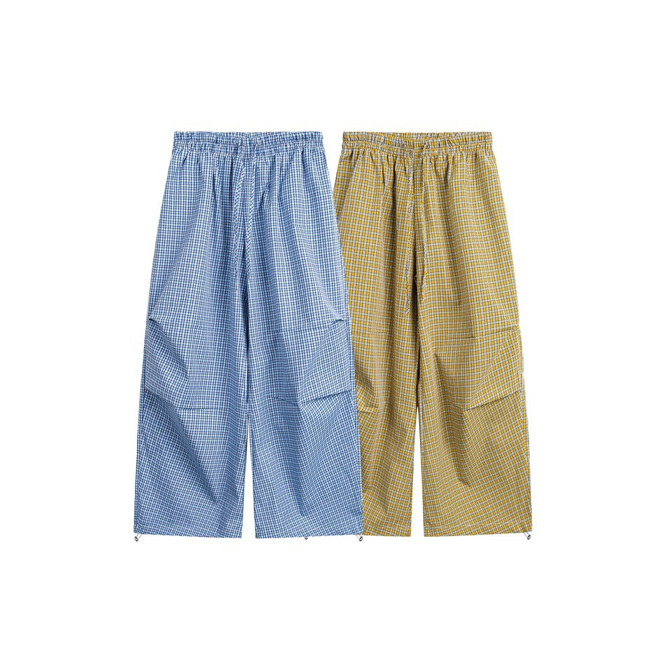 Damen Weite Baumwollhose mit elastischem Bund, Karomuster und verstellbarer Saumkordel Nord Taschen