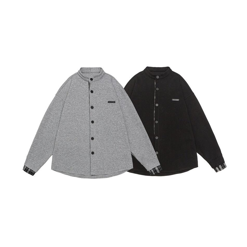 Unisex Oversize-Hemdjacke im Sweat-Overlay mit Stehkragen und karierter Innenmanschette Nord Taschen