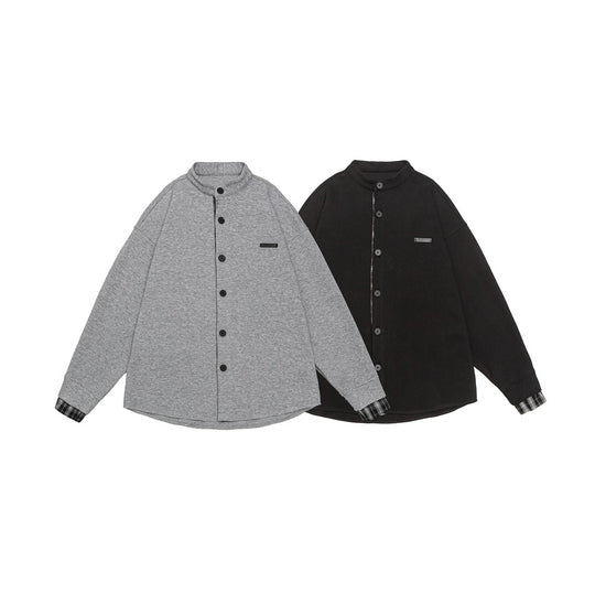 Unisex Oversize-Hemdjacke im Sweat-Overlay mit Stehkragen und karierter Innenmanschette Nord Taschen
