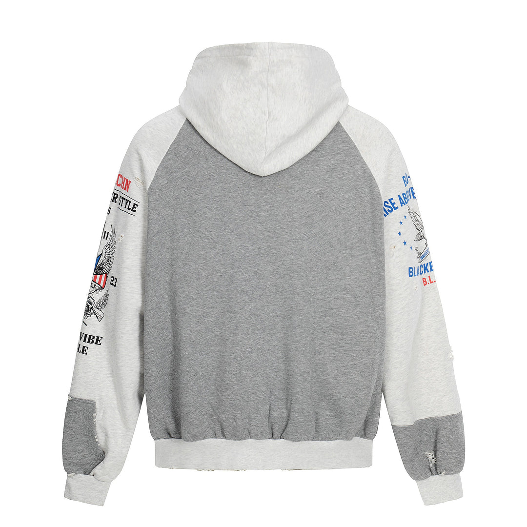Herren Zip‑Hoodie im Vintage‑College‑Look mit Raglanärmeln und Distressed‑Details Nord Taschen