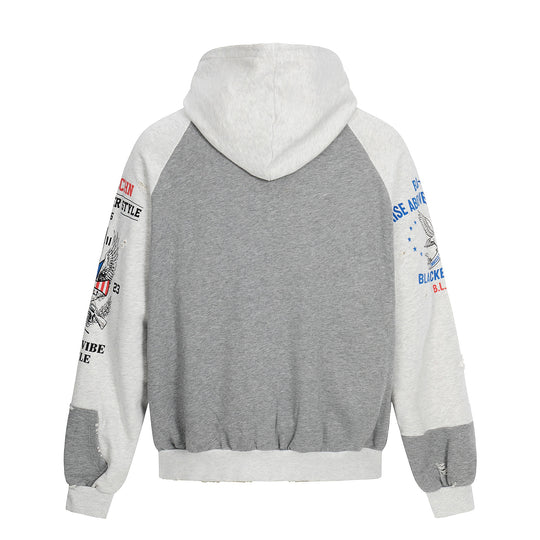 Herren Zip‑Hoodie im Vintage‑College‑Look mit Raglanärmeln und Distressed‑Details Nord Taschen