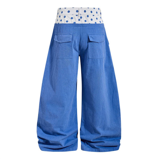 Damen Weite High-Waist Palazzo-Hose mit Polka‑Dot Bund und Schmuckanhänger Nord Taschen